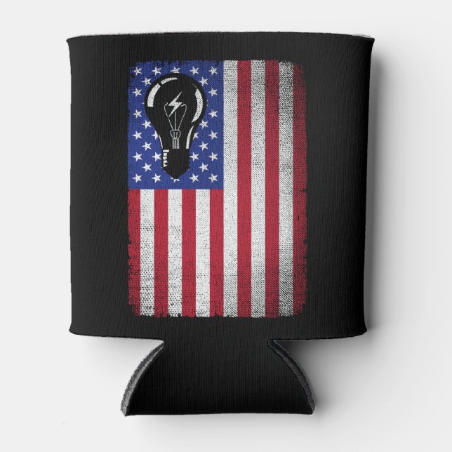 Electrician Patriotic American Flag Electricians  Can Cooler (Front)