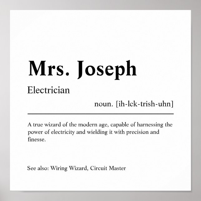 Electrician Personalised Gift Poster (Front)