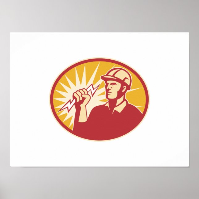 Electrician Power Line Worker Lightning Bolt Poster (Front)