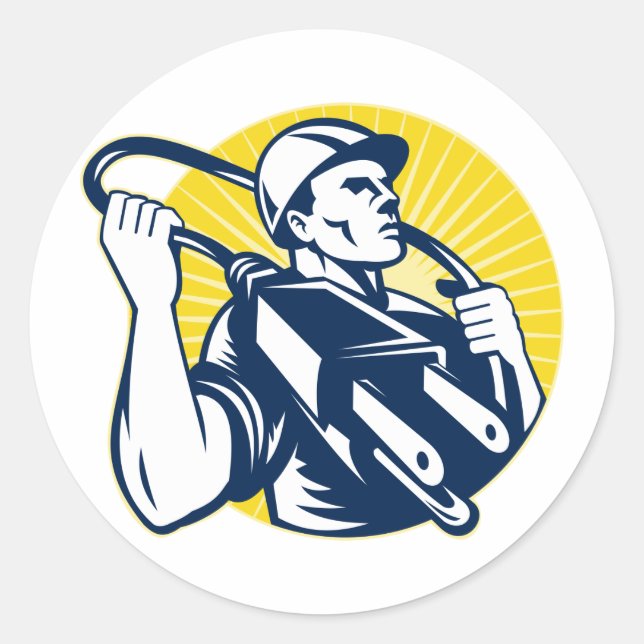 electrician power lineman worker electric plug classic round sticker (Front)