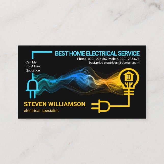 Electrician Powers Up Electrical Circuit Home Bulb Business Card (Front)