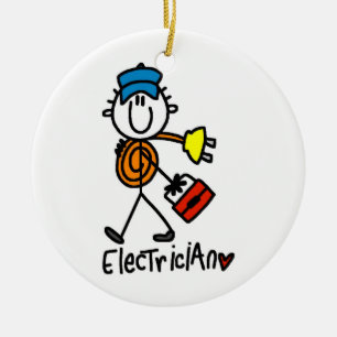 Electrician Stick Figure Ceramic Ornament