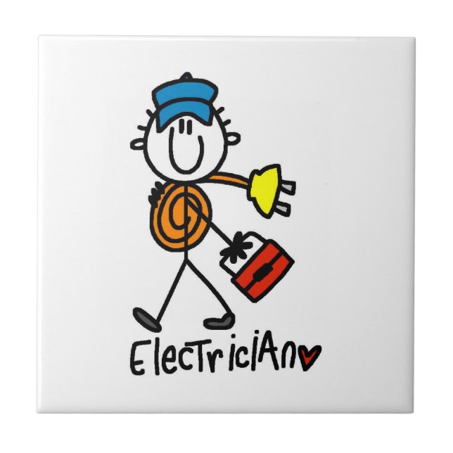 Electrician Stick Figure Ceramic Tile (Front)