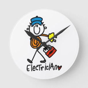 Electrician Stick Figure Round Clock