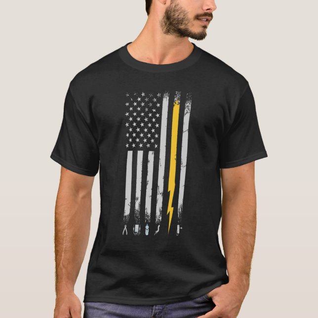 Electrician  Us Flag Electricians Tools T-Shirt (Front)