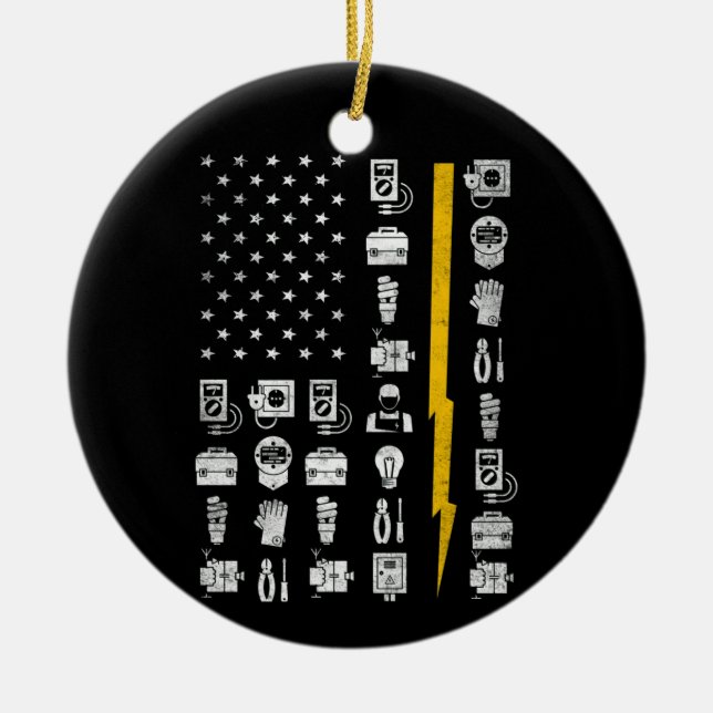 Electrician US Flag Tools for Electricians Ceramic Ornament (Front)