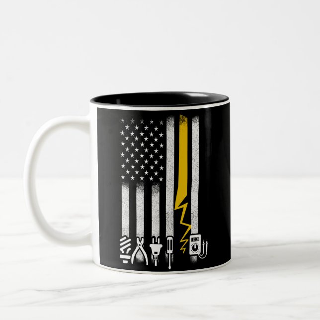 Electrician US Flag Tools for Electricians Two-Tone Coffee Mug (Left)