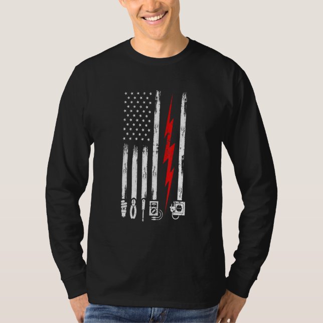 Electrician Us Flag With Tools T-Shirt (Front)