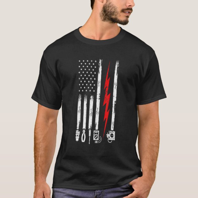 Electrician Us Flag With Tools T-Shirt (Front)