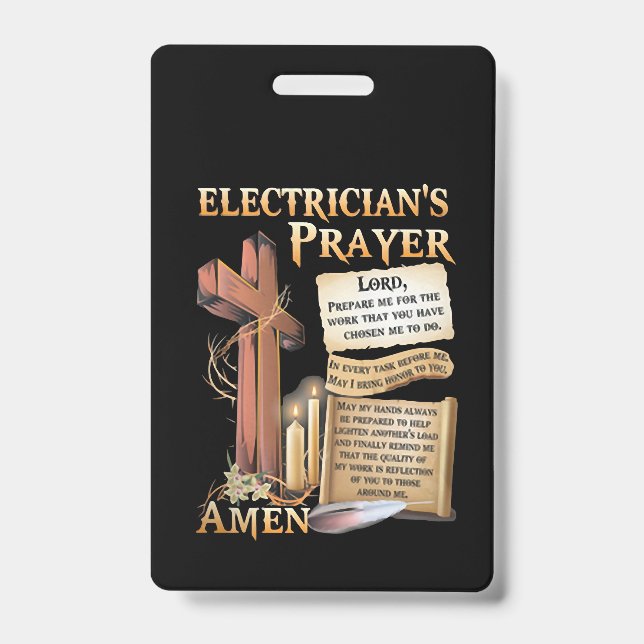 Electrician's prayer Amen ID Badge (Front)