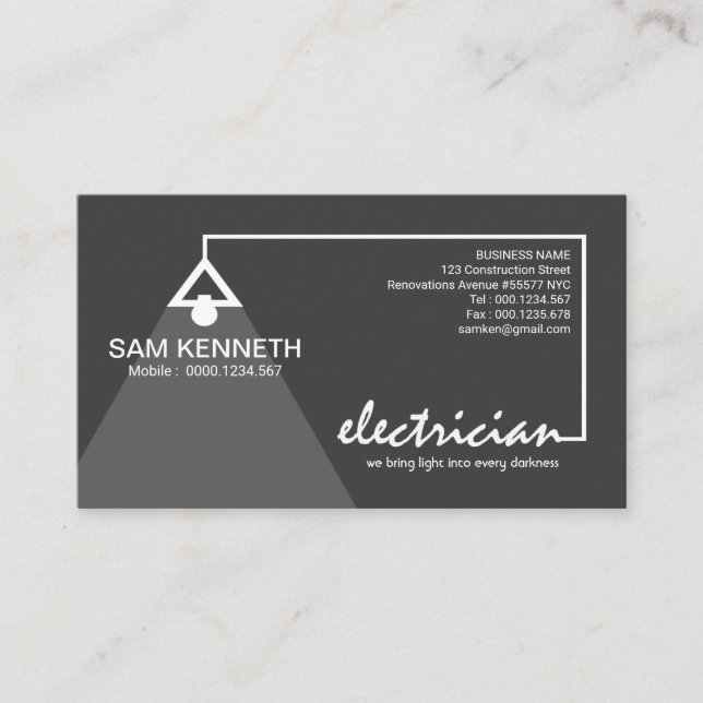 Electrician's Super Stylish Wiring Light Bulb Business Card (Front)