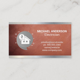 Electricity and Home Logo   Metal Leather Business Card