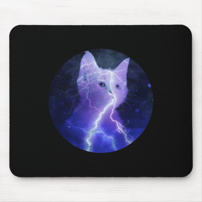 Electricity Cat Lightning Graphic Art Cat Mum  Mouse Pad (Front)