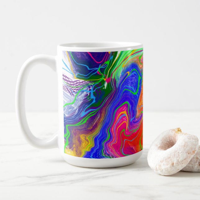 Electricity Disco Balls Marble Fluid Art   Coffee Mug (With Donut)
