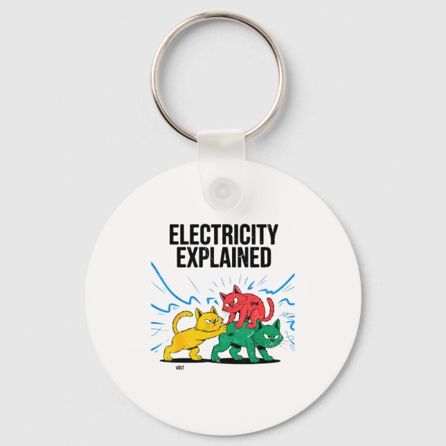 Electricity Explained Funny Cat Physics Humor Scie Key Ring (Front)