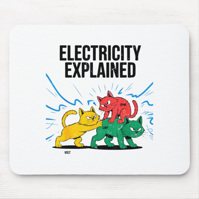 Electricity Explained Funny Cat Physics Humor Scie Mouse Pad (Front)