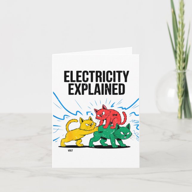 Electricity Explained Funny Cat Physics Humour Sci Card (Front)