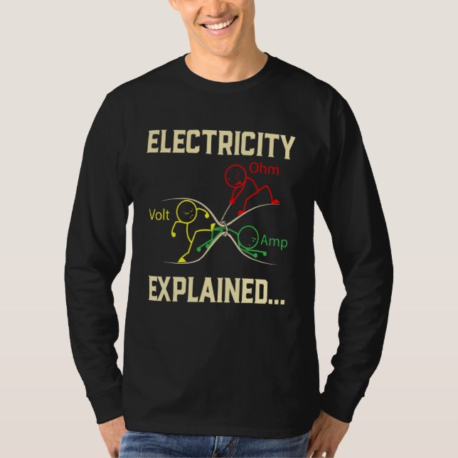 Electricity Explained Physics Nerd Funny T-Shirt (Front)