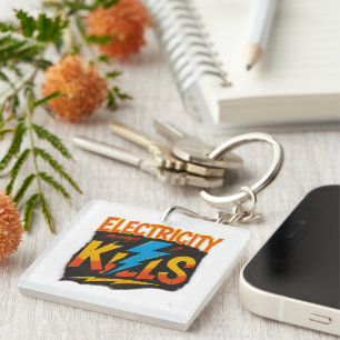 Electricity Kills Bold Graffiti Design Key Ring