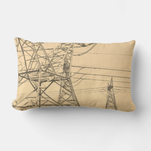 Electricity Power Lines Poles Sketch Cushion