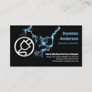 Electrified Power Plug Blue Lightnings Electrician Business Card
