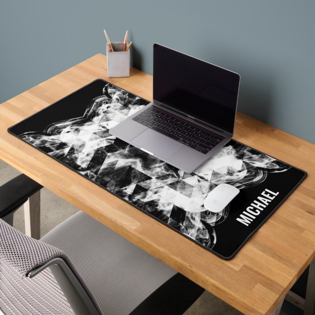 Electrifyin black white sparkly triangle Monogram  Desk Mat (Office 2)