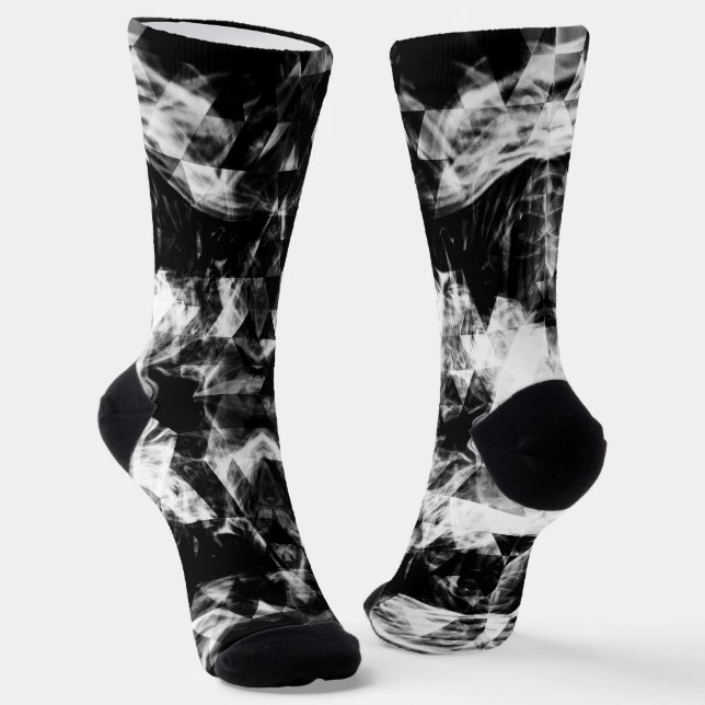 Electrifying black white sparkly triangle flames socks (Angled)