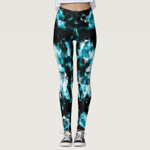 Electrifying blue sparkly triangle flames leggings