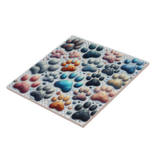 Electrifying coloured canine paw print  ceramic tile