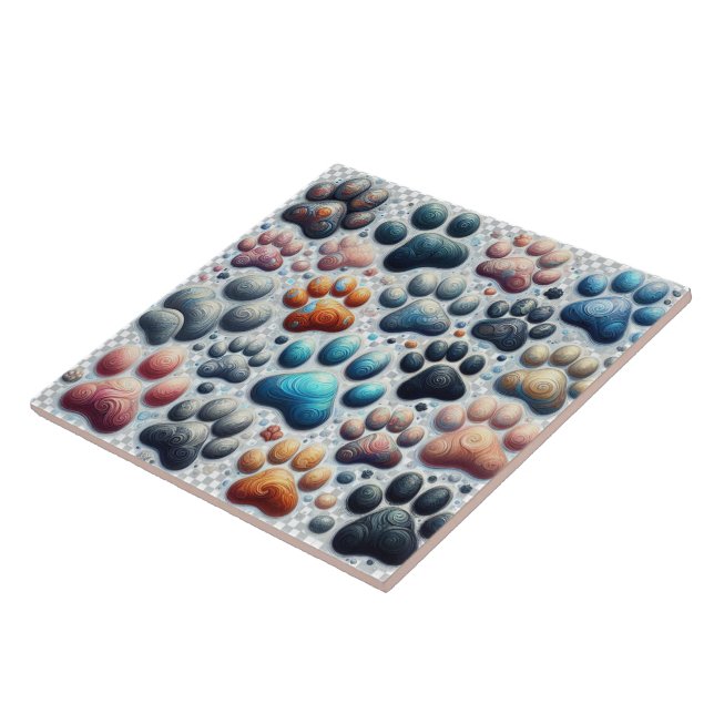 Electrifying coloured canine paw print  ceramic tile (Side)