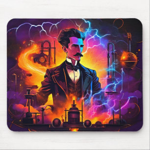 "Electrifying Genius: Nikola Tesla Steampunk Mouse Pad