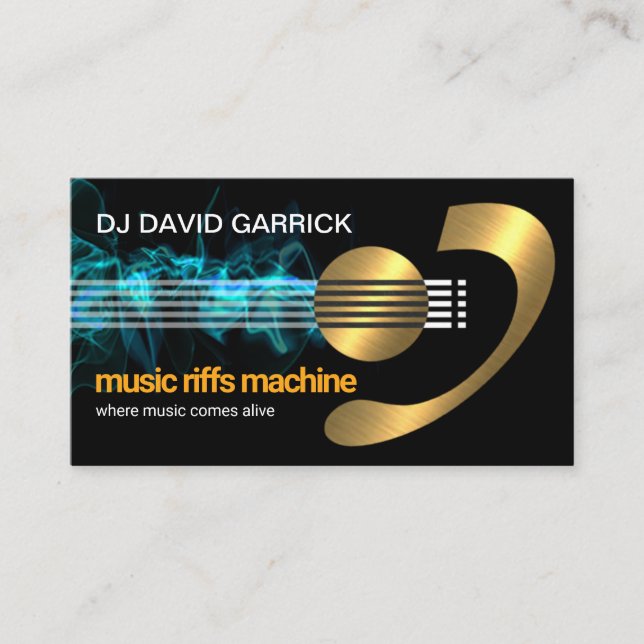 Electrifying Gold Electric Guitar Lead Bassist Business Card (Front)