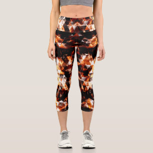 Electrifying orange sparkly triangle fire flames capri leggings