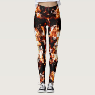 Electrifying orange sparkly triangle fire flames leggings