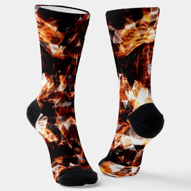 Electrifying orange sparkly triangle fire flames socks (Angled)