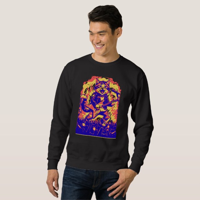 Electrifying Rockstar Cat Playing Guitar  Sweatshirt (Front Full)