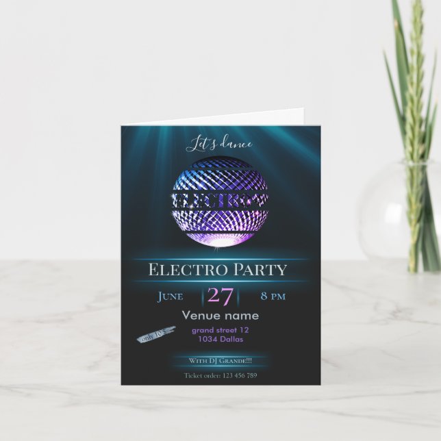 Electro EDM party, techno party invitation (Front)