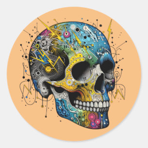 Electro-Mechanic Skull Classic Round Sticker