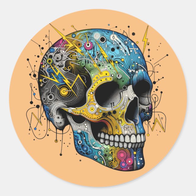 Electro-Mechanic Skull  Classic Round Sticker (Front)