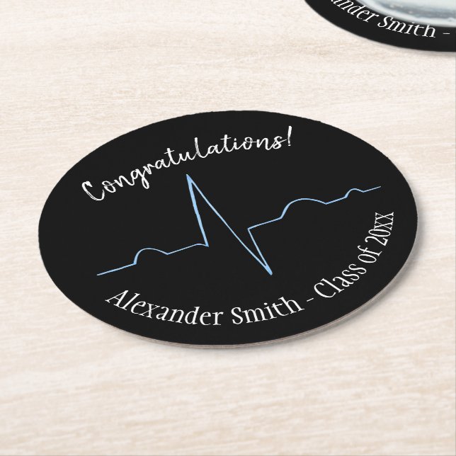 Electrocardiogram Round Paper Coaster (Angled)