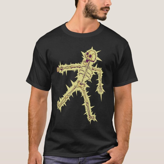 Electrocuted Skeleton Halloween T-Shirt (Front)