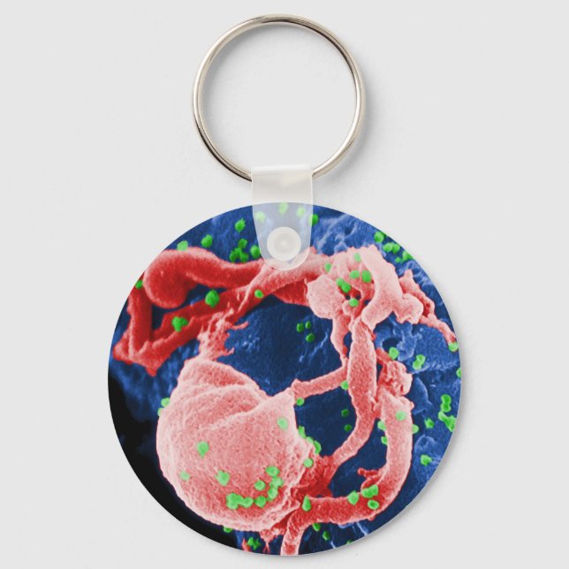 Electron Micrograph of HIV-1 Budding Lymphocyte Key Ring (Front)