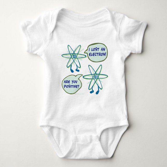 Electron Positive Pun Science Education Baby Bodysuit (Front)