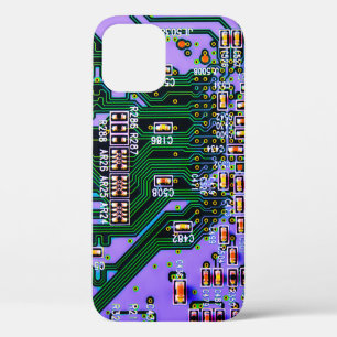 Electronic circuit board close up. background,boar iPhone 12 case