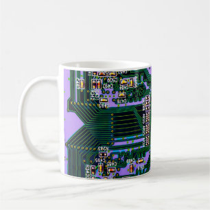 Electronic circuit board close up. background,boar coffee mug