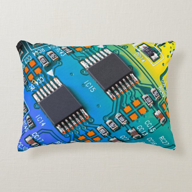 Electronic circuit board close up. background,boar decorative cushion (Front)