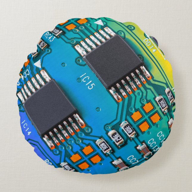 Electronic circuit board close up. background,boar round cushion (Front)