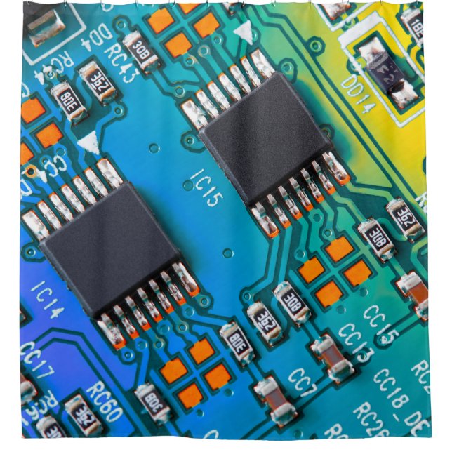 Electronic circuit board close up. background,boar shower curtain (Front)