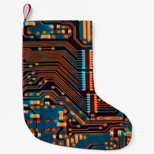Electronic circuit board close up. background,boar small christmas stocking