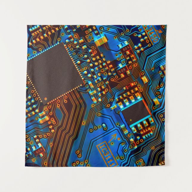 Electronic circuit board close up. background,boar tapestry (Front)